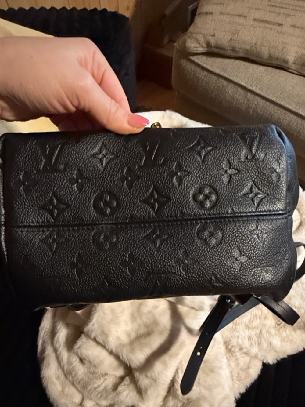 Louis Vuitton Black Embossed Monogram Leather Backpack - Picture 7 of 14